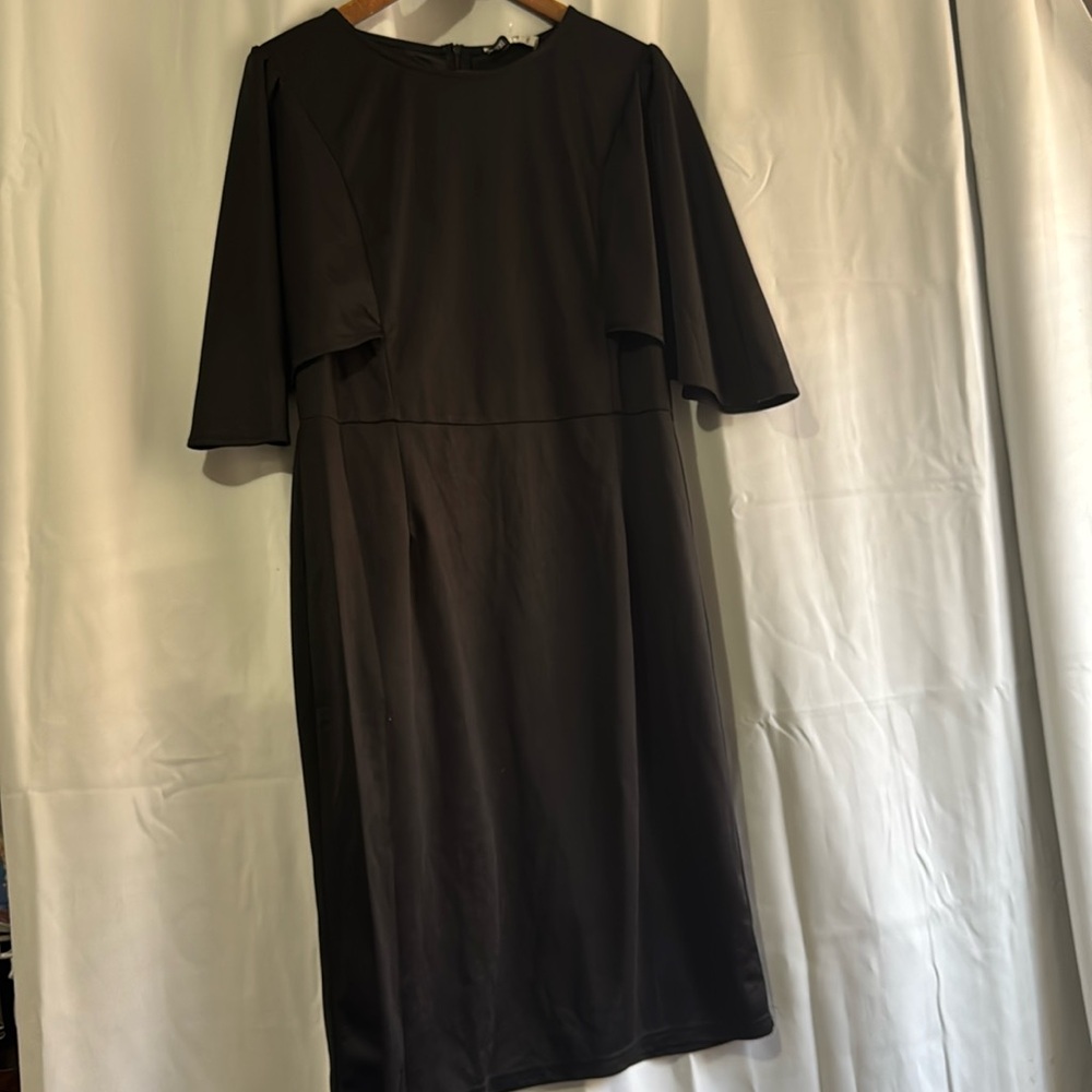 NWT Grace Karin Midi Dress Black Cape Scoop Neck Fit Flare Sheath Size 2XL